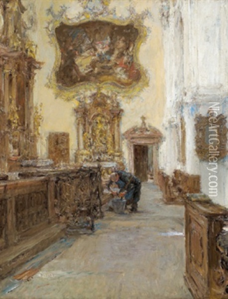Blick In Den Seitenaltar Von St. Peter In Salzburg Oil Painting - Gotthardt Johann Kuehl