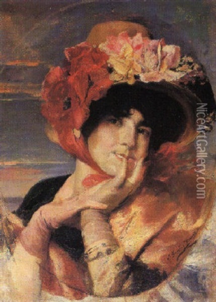 Retrato De Dama Oil Painting - Jose Garcia y Ramos