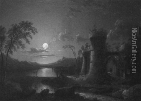 Moonlit Castle Oil Painting - Sebastian Pether