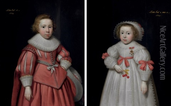 Portrait Of A Young Boy (+ Portrait Of A Young Girl; Pair) Oil Painting - Cornelis Jonson Van Ceulen