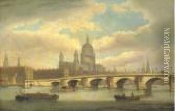 View Of The River Thames With St. Paul's Cathedral And Blackfriarsbridge Oil Painting - Thomas Luny