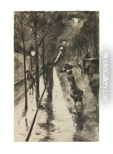 Bellevuestrase Am Abend, Berlin Oil Painting - Lesser Ury