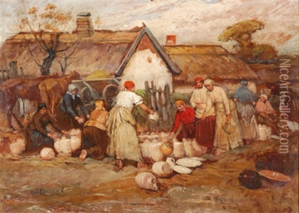 Landliche Marktszene Mit Topferwaren Oil Painting - Lajos Deak Ebner