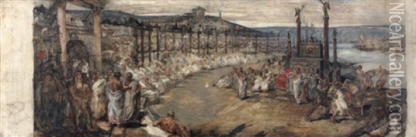 Un Concours D'eloquence A Lyon Sous Caligula Oil Painting - Jean Joseph Weerts