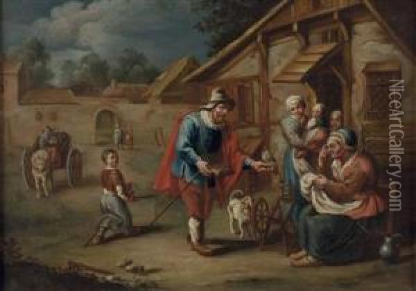 Der Verkaufer Bei Der Alten Frau Im Bauerngehoft Oil Painting - Franz Josef Textor