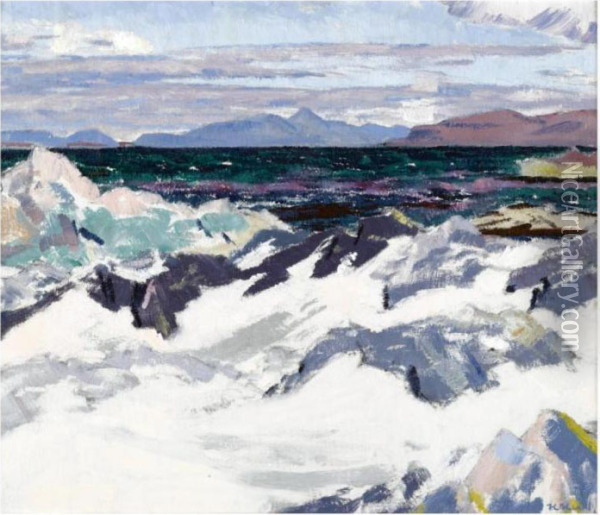 Island Of Rum From Iona Oil Painting - Francis Campbell Boileau Cadell