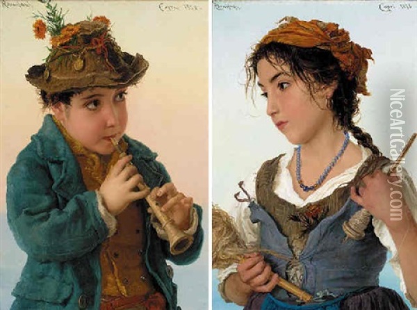 The Young Flute Player Oil Painting - Adriano Bonifazi