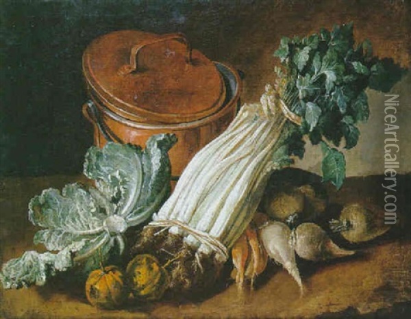 Nature Morte Au Chaudron Et Legumes Oil Painting - Michel Honore Bounieu