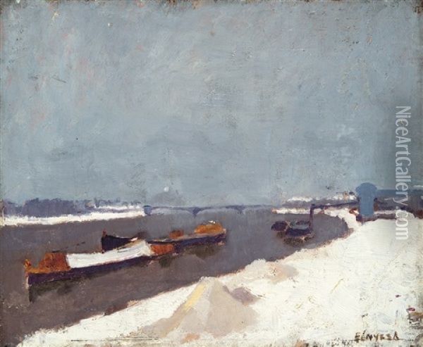 Boats On Tisza Oil Painting - Adolf Fenyes