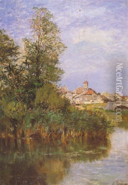 Village Sur Les Bords De La Charente Oil Painting - Edmond Marie Petitjean