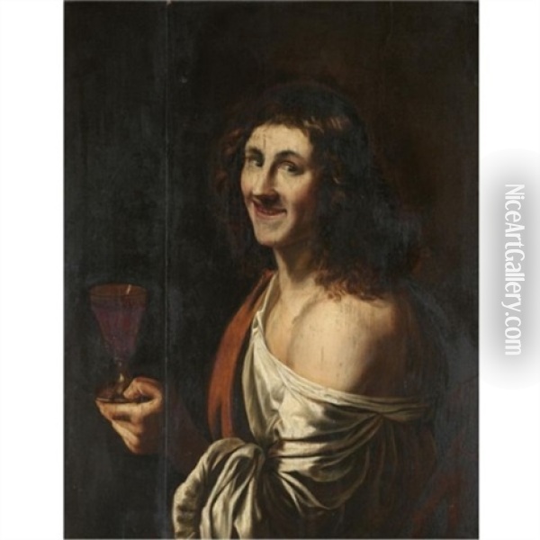 A Man Holding A Glass Of Wine Oil Painting - Christian van Couwenbergh