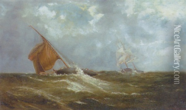 Sailing Boats On A Rough Sea Oil Painting - John Faulkner