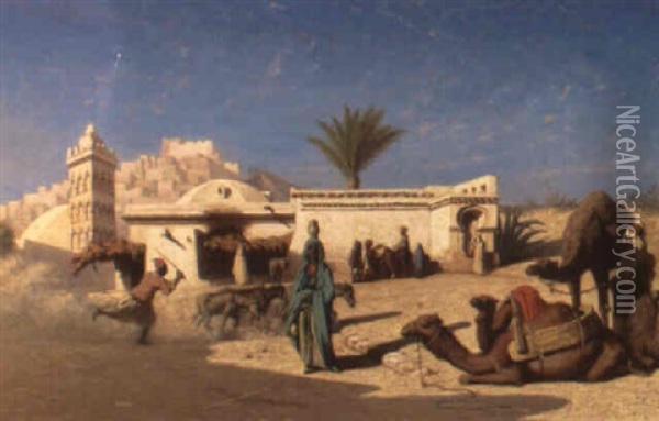 The Outskirts Of An Arab Town Oil Painting - Charles Theodore (Frere Bey) Frere