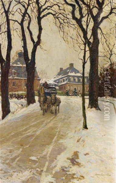 Schloss Arolsen Im Winter Oil Painting - Hans Seyppel