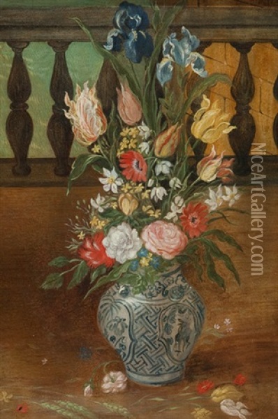 Stillleben Mit Blumen Und Ballustrade Oil Painting - Jan van Kessel the Elder