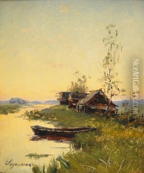 Fishermen's Cottages Oil Painting - Fedor Petrovich Riznichenko