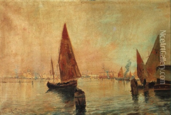Barche A Vela Nel Bacino Di S. Marco A Venezia Oil Painting - Oscar Ricciardi