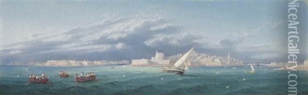 Stormy Waters In The Grand Harbour, Valetta Oil Painting - Girolamo Gianni