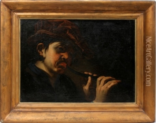 Playing A Flute Oil Painting - Polidoro da Caravaggio