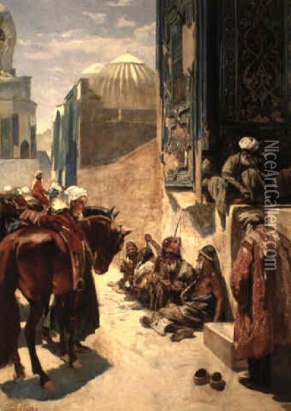 Gathering At A Mosque Oil Painting - Ferencz Franz Eisenhut