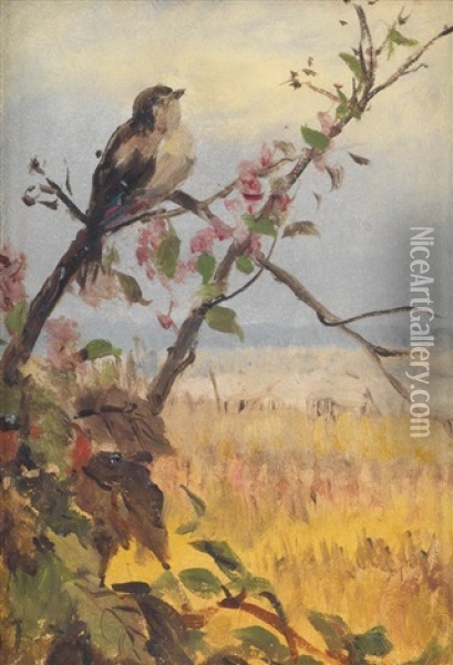 Bird On A Flowering Branch Oil Painting - Fidelia Bridges