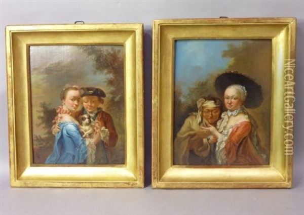 La Diseuse De Bonne Aventure (+ Couple Tenant Un Chien Dans Un Paysage; Pair) Oil Painting - Johann Conrad Seekatz