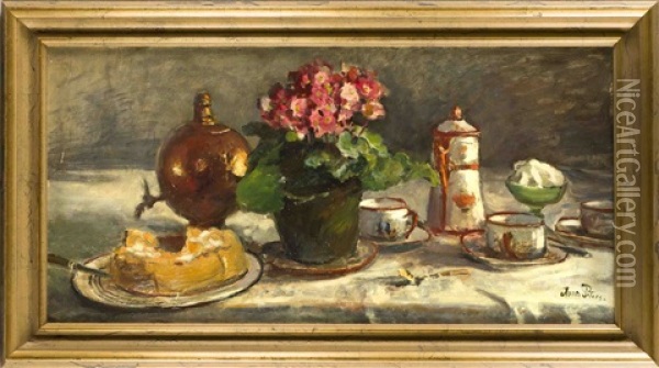 Kaffeetisch Mit Primel Oil Painting - Anna Peters