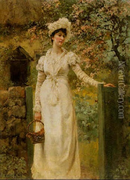 At The Garden Gate Oil Painting - Henry John Yeend King