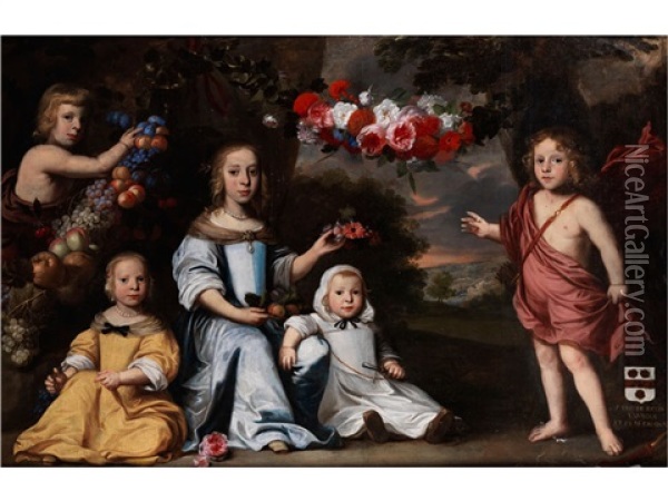 Gruppenportrait Der Kinder Der Familie Van Rode Bei Tournai Oil Painting - Jan Thomas I Roos