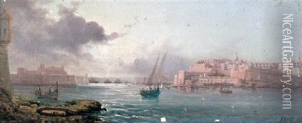 View Of Valetta Harbour Oil Painting - Luigi Maria Galea