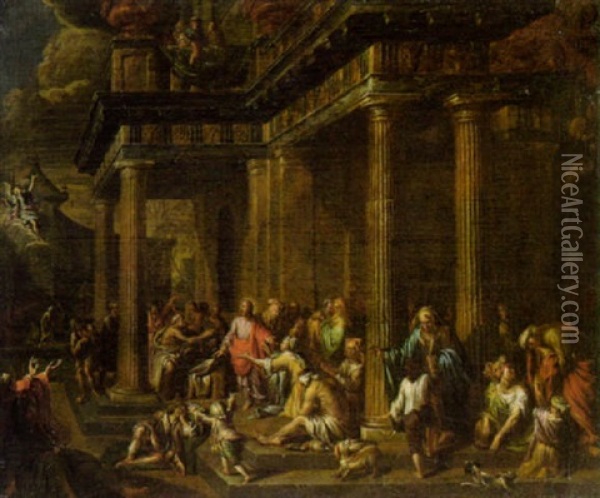 Christus Heilt Die Kranken Am Teiche Bethesda Oil Painting - Johann Heiss