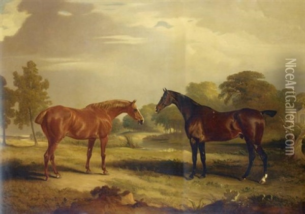 Two Hunters At Grass Oil Painting - John E. Ferneley