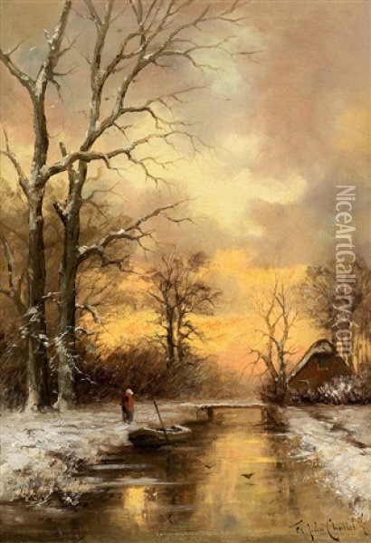 Winterliche Abendstimmung Oil Painting - Fredericus Jacobus Van Rossum Du Chattel