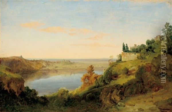 Blick Auf Den Albaner See Und Castel Gandolfo Oil Painting - Carl Morgenstern