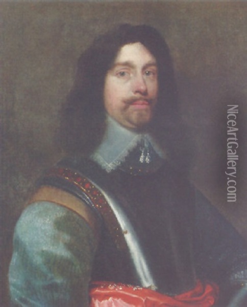Portrait Of A Gentleman In A Cuirass And Grey Jerkin Oil Painting - William Dobson