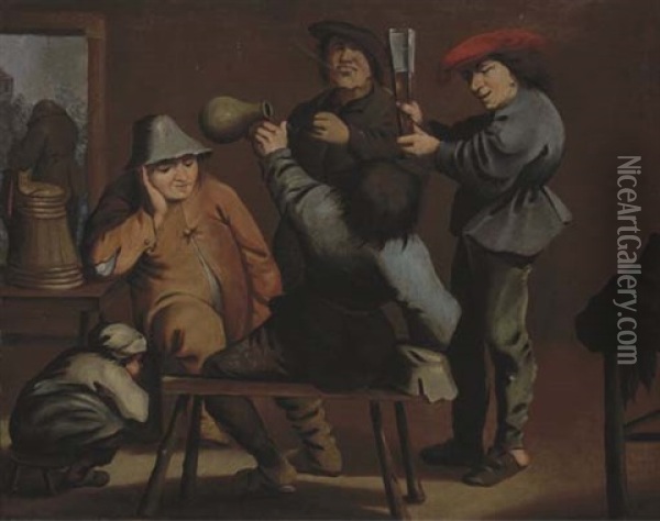 Peasants Drinking And Smoking In An Interior Oil Painting - Pieter Jansz Quast