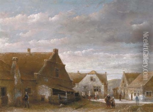 A Dutch Provincial Village Oil Painting - Kasparus Karsen