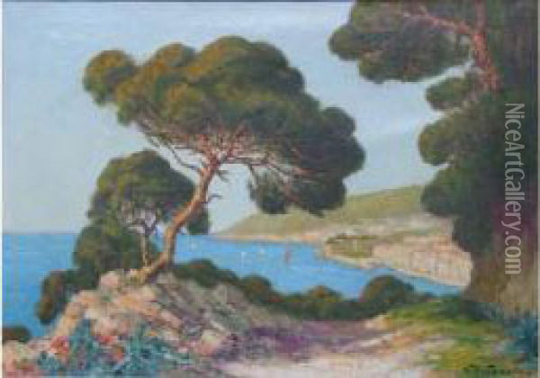 Cousin La Rade De Villefranche Hst Sbd Titree Au Dos Sur Le Chassis 65,5 X 92 Cm Oil Painting - A. Charles