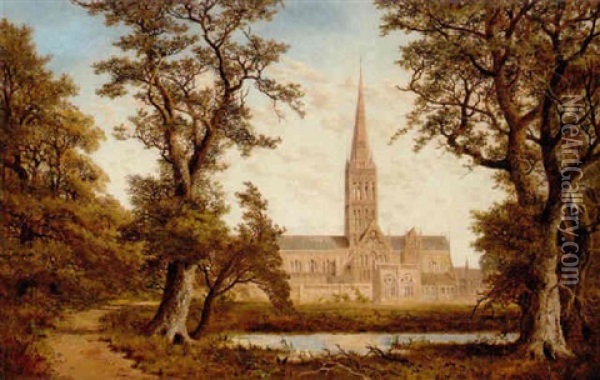 Salisbury Cathedral From The Bishop's Garden Oil Painting - Edward H. Niemann