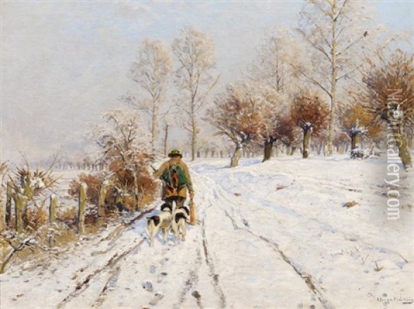 Jager Im Schnee Oil Painting - Hugo Muehlig