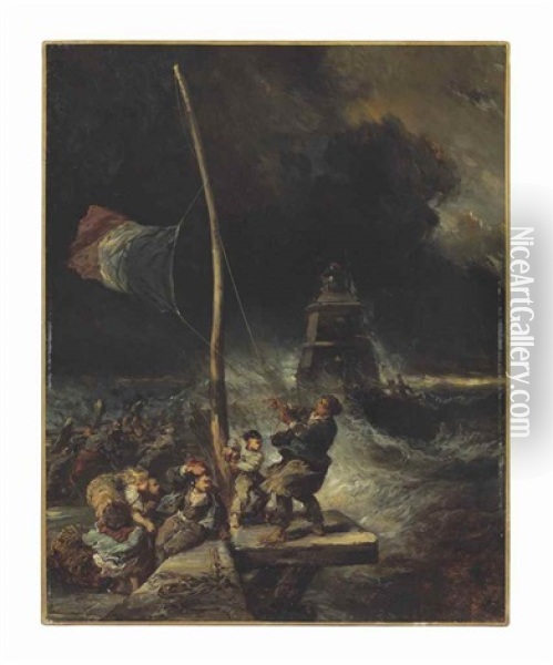 La Fanal Or Le Retour Du Drapeau Tricolore Oil Painting - Louis-Gabriel-Eugene Isabey