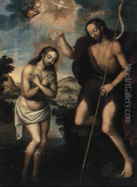 El Bautismo De Cristo Oil Painting - Basilio Santa Cruz De Pumacallao