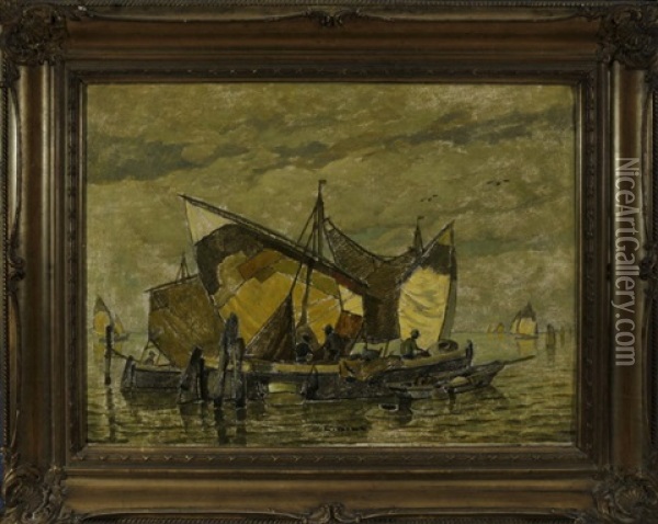 Fischerboote In Einem Italienischen Hafen Oil Painting - Ludwig Dill