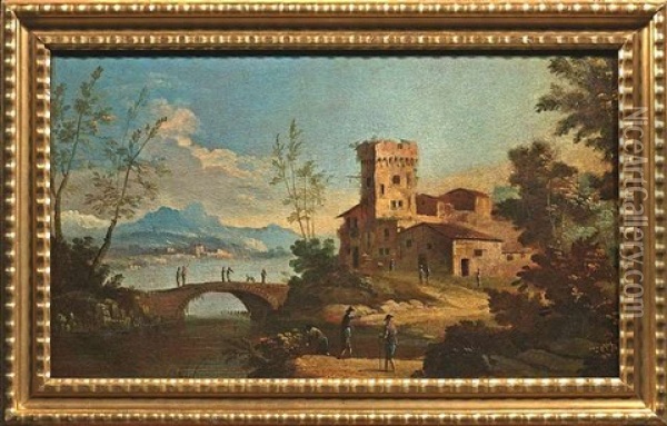 Flusslandschaft Mit Dorf Und Brucke Oil Painting -  Master of the Langmatt Foundation Views