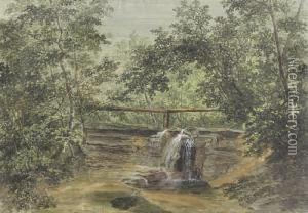 Lichte Waldpartie Mit Kleinem Wasserfall Oil Painting - Heinrich Maurer