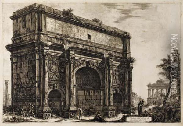 Veduta Dell'arco Di Settimio Severo Oil Painting - Giovanni Battista Piranesi