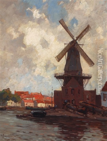 Mill De Adriaan In Haarlem Oil Painting - Herman Bogman I