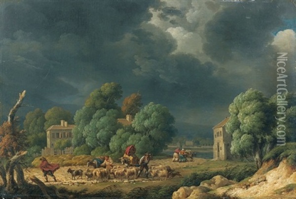 Bergers Et Troupeaux Se Repliant A L'arrivee De L'orage Oil Painting - Caesar van Loo