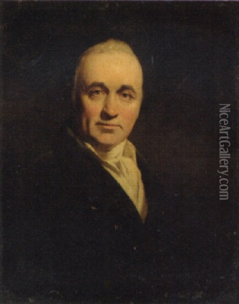 Portrait Of A Gentleman In A Black Coat And White Stock Oil Painting - Sir John Hoppner