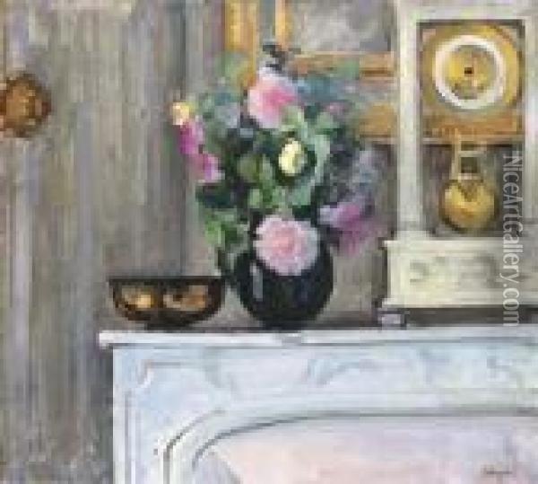 Bouquet De Fleurs Sur La Cheminee Oil Painting - Henri Lebasque